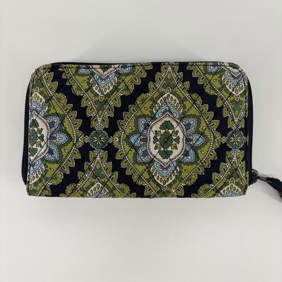 VERA BRADLEY CAMBRIDGE BLUE GREEN  ZIP AROUND WALLET WRISTLET & Key Chain Coin - Picture 3 of 8